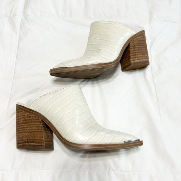 Steve Madden Alanna Mule Heels Croc Embossed Ivory Block Heel Mules 8M EUC - Picture 9 of 9